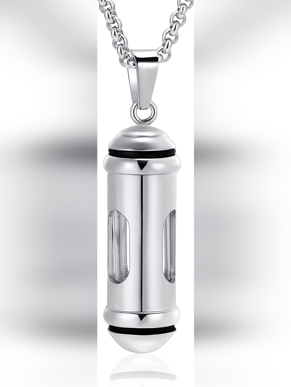 Glass Cylinder Stainless Steel Keepsake Urn Memorial Necklace Silver New